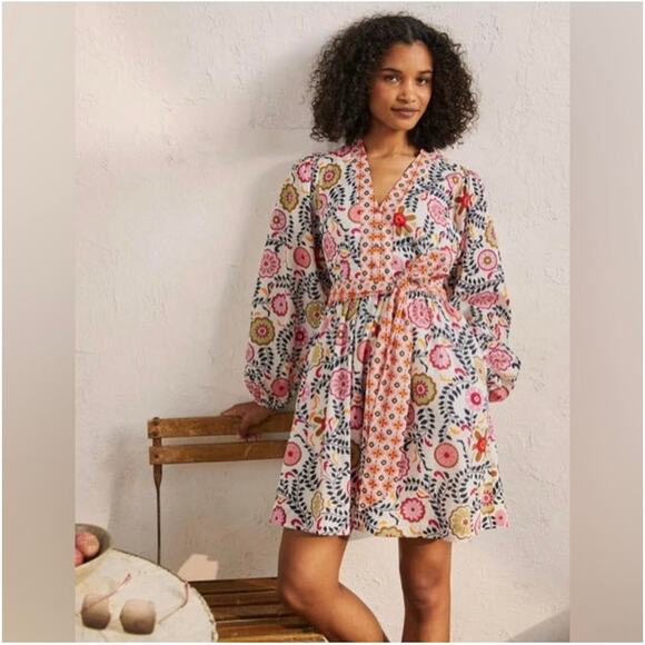 Boden Dresses & Skirts - Boden Dress Womens 10 Regular Notch Neck Cotton Opulent Garden Ivory Fit Flare